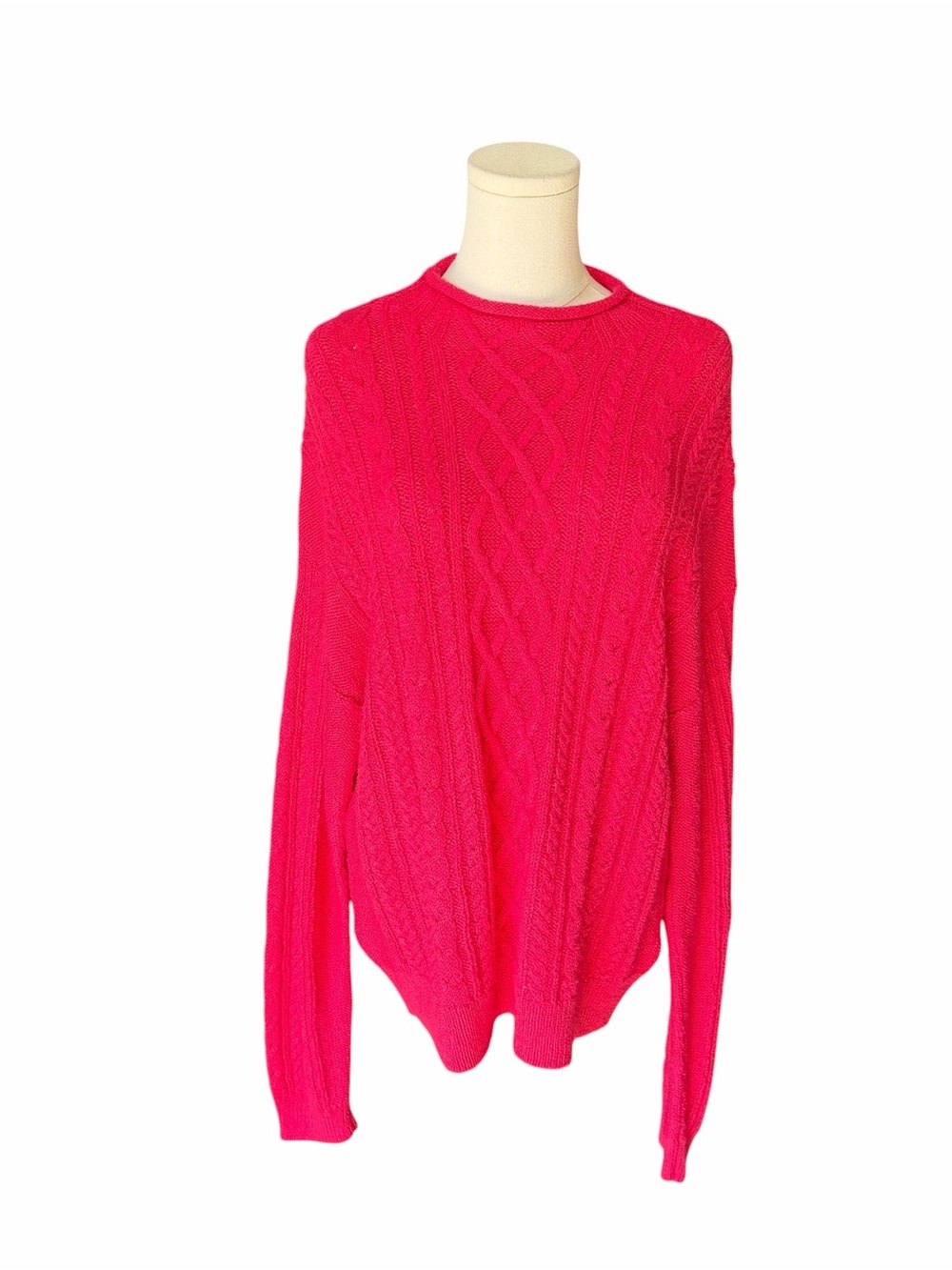 J.Crew - NWT Mockneck Rolled Cable Knit Sweater Raspberry Pink Sz Xl - Picture 2 of 7